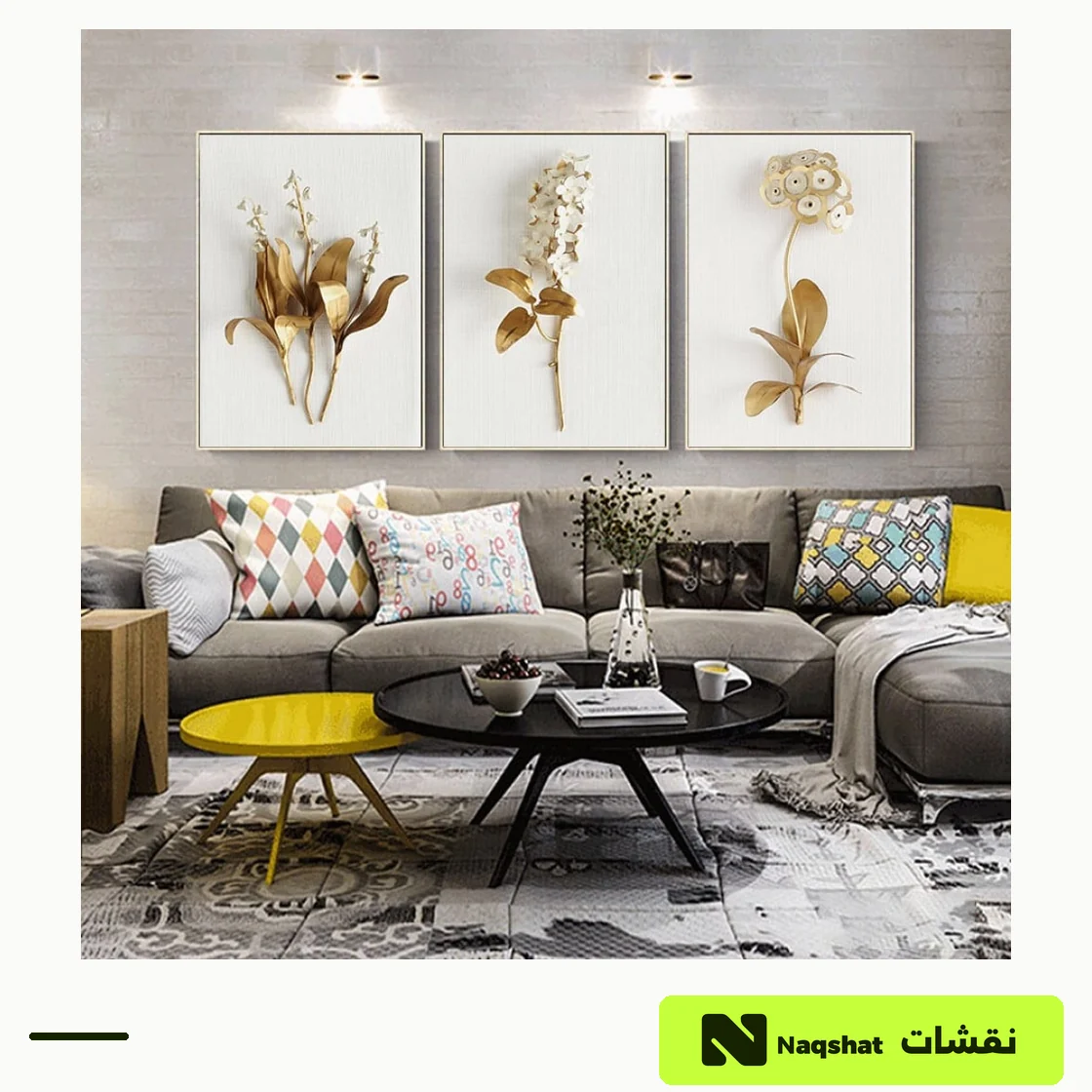 طقم من ثلاث لوحات كانفس ورود ذهبية