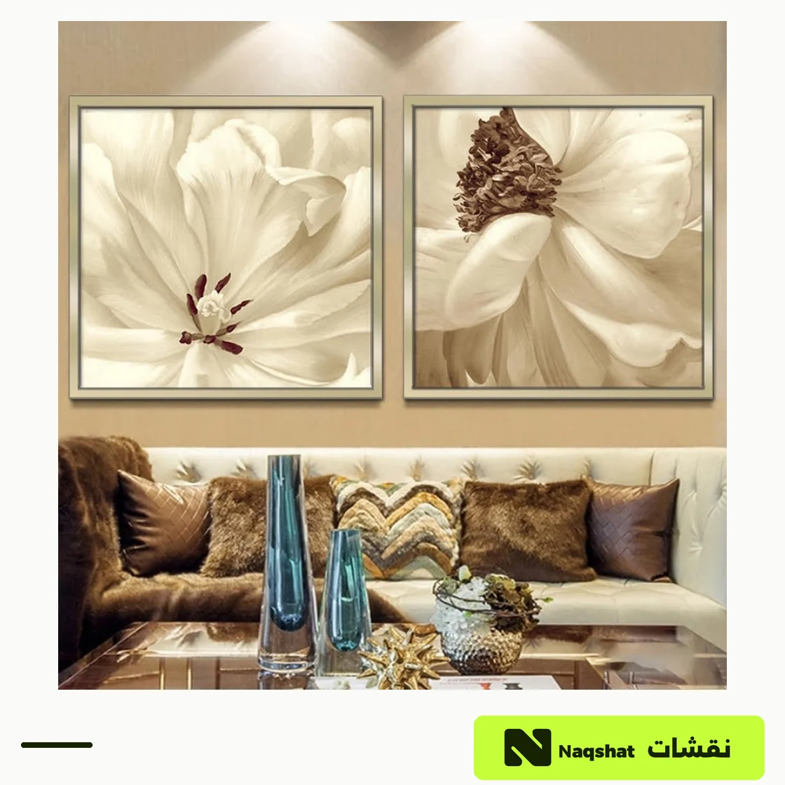لوحتين كانفس ورود بيضاء